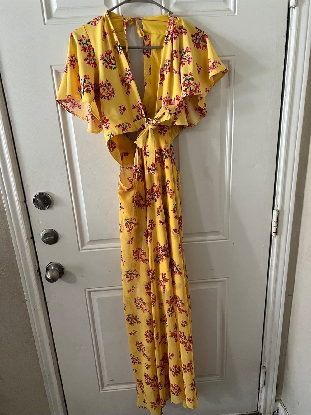 XOXO Yellow Floral Tie-Front Maxi Dress